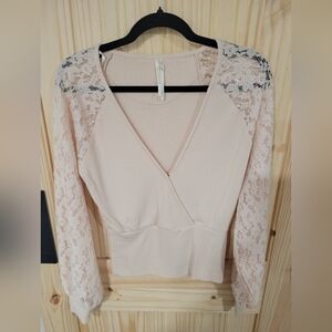 Anthropologie Cream Lace Sleeve Top